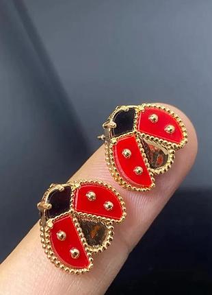 Серьги божья коровка из медицинского золота stainless steel, лимонная позолота