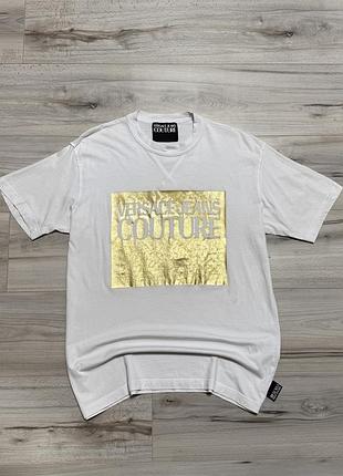 Люксова біла футболка версаче versace jeans couture gold foil box, l, оригінал