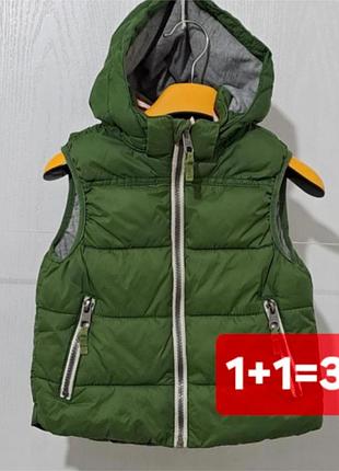 Теплый дутый жилет l.o.g.g. от h&amp;m с капюшоном на 3-4 года (рост98- 104) / зеленая безрукавка.