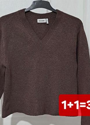 Коричневый пуловер (свитер) weekday - уикей, с v-вырезом, размер xs- s (оригинал).