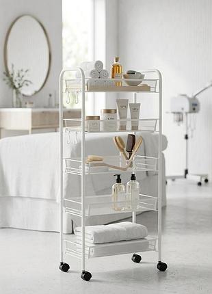 Мобильная тележка-стеллаж calissimo st017, 49×26×105 см, белая