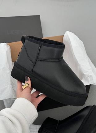 Чёрные кожаные угги ugg ultra mini platform black leather х угг ультра мини 36