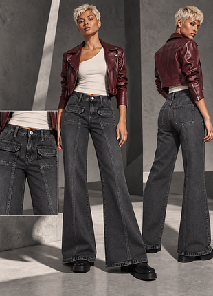 H&m джинси кльош wide leg, жіночі карго з кишенями, р. s