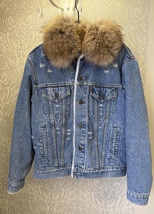 Куртка джинсова forte couture з хутром оригінал s, m