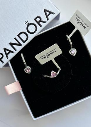 Набор украшений pandora «зеленое гало» - серьги-гвоздики и кольца, 925 проба с подарочной упаковкой 19