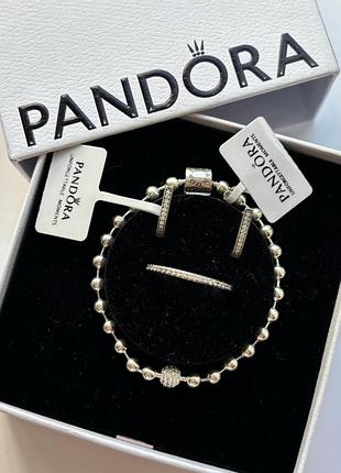 Набор украшений pandora — браслет с серебристыми бусинами и серьги pavé с английской застежкой 21