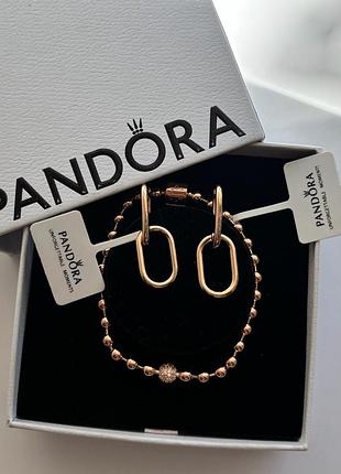 Набір прикрас pandora — сережки «ланки» та браслет pavé, 925 проба, позолота
