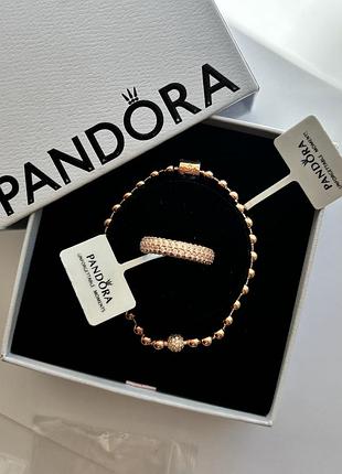 Набор украшений pandora - кольца pavé с позолотой 925 и браслет с металлическими бусинами pavé 19, 16