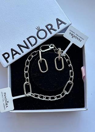 Набір прикрас pandora moments — браслет та сережки «ланки», 925 проба з подарунковим пакуванням