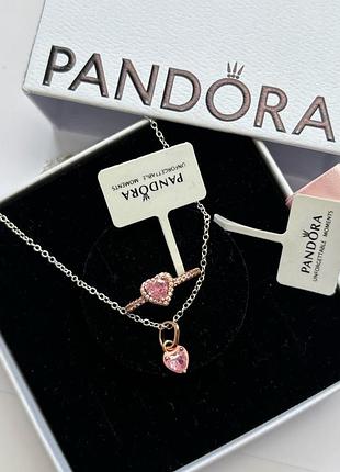 Набор украшений pandora «светлячок» - колье и кольца, 925 проба с подарочной упаковкой 17