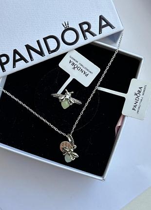 Набір прикрас pandora «світлячок» — кольє та каблучка, 925 проба з подарунковим пакуванням