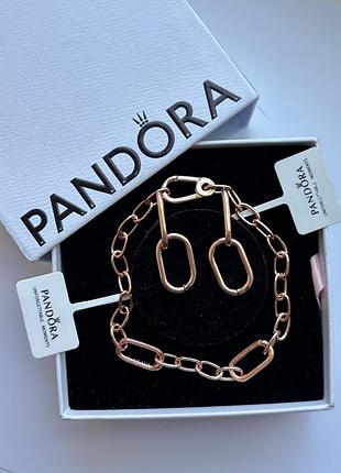 Набір прикрас pandora moments — браслет та сережки «ланки» в позолоті, 925 проба