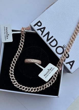 Набор украшений pandora «сияющее pavé» - колье 45 см и кольца pavé, 925 проба позолота 20