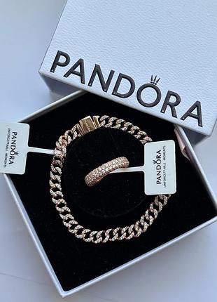 Набор украшений pandora - браслет и кольца pavé, 925 проба с гравировкой и упаковкой позолота 20, 16
