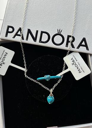 Набор украшений pandora - кольца «красные чакры» с эмалью и колье «сияющая красная страсть», подарок девушке 19