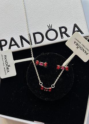 Набор украшений pandora «белоснежка» - колье и серьги-гвоздики с красными бантиками