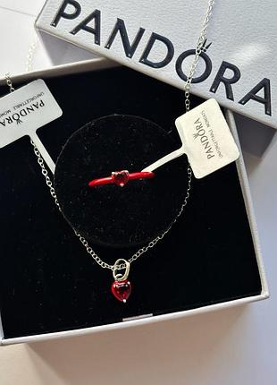 Набір прикрас pandora «рожеве сяйне серце» — кольє та кільця з рожевими серцями, 925 проби 18