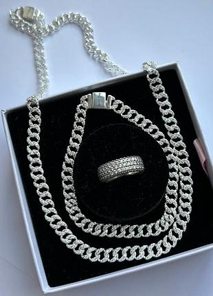 Набор украшений pandora - браслет и кольца pavé, 925 проба с гравировкой и упаковкой 19, 16