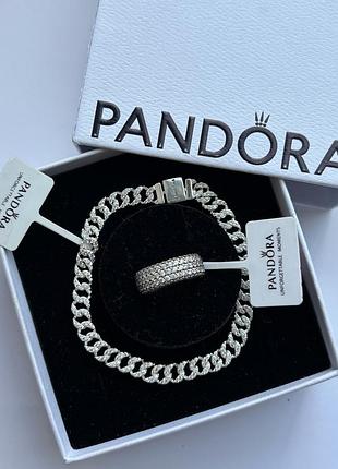 Набір прикрас pandora — браслет та каблучка pavé, 925 проба з гравіюванням і пакуванням