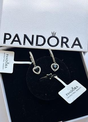 Набір прикрас pandora — каблучка «чорні чакри» та сережки «чорне сяюче серце»