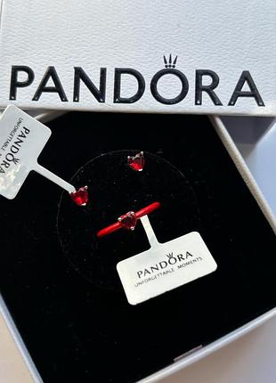 Набор украшений pandora «красные чакры» - кольца с эмалью и серьги-гвоздики «сияющая красная страсть», подарок девушке