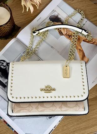 Сумка coach klare crossbody bag in signature canvas белый + заклепки