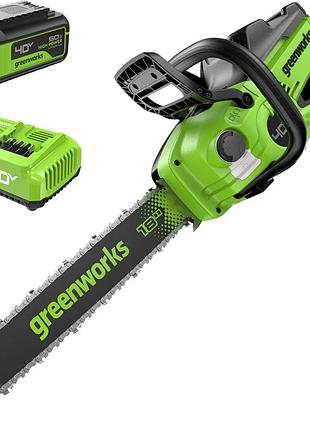 Потужна акумуляторна пила greenworks cs40l415 (2квт) з акб 5 а·год (high power) і зп