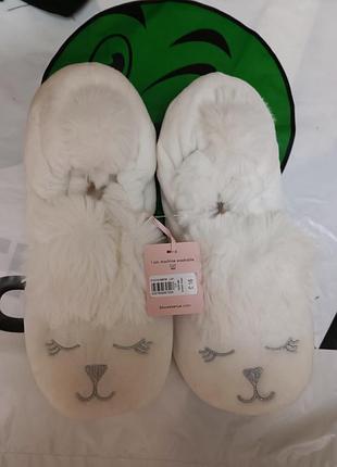 Новые пушистые домашние тапочки-балетки boux avenue зайки на пене, меховые чуни, размер 38-39