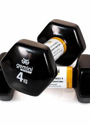 Гантели gemini sport для фитнеса с виниловым покрытием 2шт по 4.0кг gsd-4.0bk