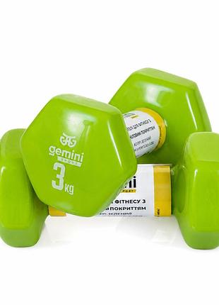 Гантели gemini sport для фитнеса с виниловым покрытием 2шт по 3.0кг gsd-3.0gr