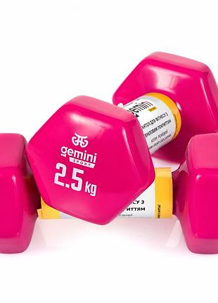 Гантели gemini sport для фитнеса с виниловым покрытием 2шт по 2.5кг gsd-2.5pink