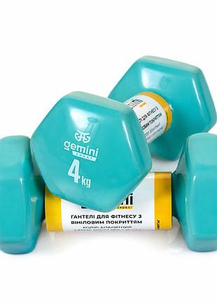 Гантели gemini sport для фитнеса с виниловым покрытием 2шт по 4.0кг gsd-4.0cyan