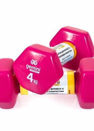 Гантели gemini sport для фитнеса с виниловым покрытием 2шт по 4.0кг gsd-4.0pink