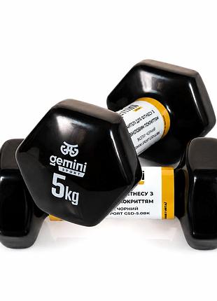 Гантели gemini sport для фитнеса с виниловым покрытием 2шт по 5.0кг gsd-5.0bk