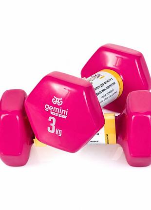 Гантели gemini sport для фитнеса с виниловым покрытием 2шт по 3.0кг gsd-3.0pink