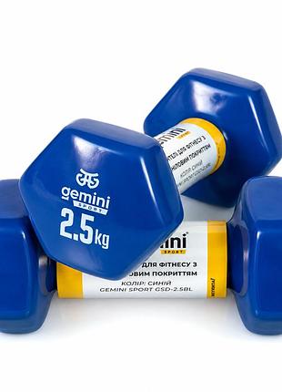 Гантели gemini sport для фитнеса с виниловым покрытием 2шт по 2.5кг gsd-2.5bl