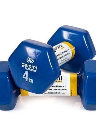 Гантели gemini sport для фитнеса с виниловым покрытием 2шт по 4.0кг gsd-4.0bl