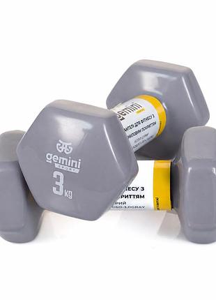 Гантели gemini sport для фитнеса с виниловым покрытием 2шт по 3.0кг gsd-3.0gray