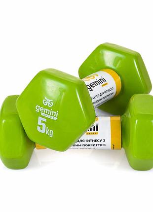 Гантели gemini sport для фитнеса с виниловым покрытием 2шт по 5.0кг gsd-5.0gr