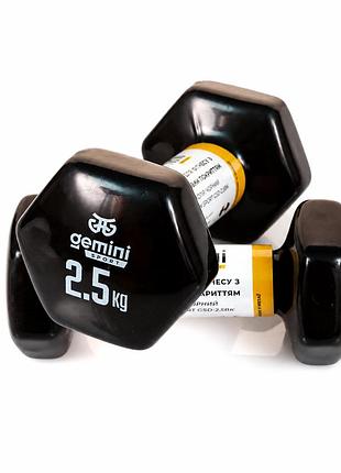 Гантели gemini sport для фитнеса с виниловым покрытием 2шт по 2.5кг gsd-2.5bk