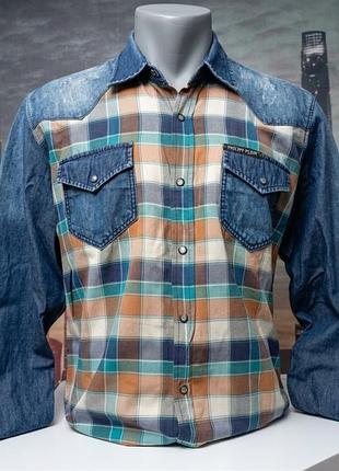 Чоловіча комбінована сорочка philipp plein у стилі casual / western. розмір: l . матеріал: 100% бавовна (100% cotton)