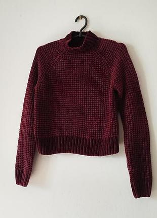 Плюшевый бордовый свитер прямого кроя.h&amp;m.