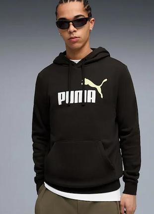 Мужское худи puma ess 2 color no. 1 logo hoodie fl (артикул: 684711 52) размер: m (us/ca/eu: m) цвет: черный / золотистый (puma black-gold moon)