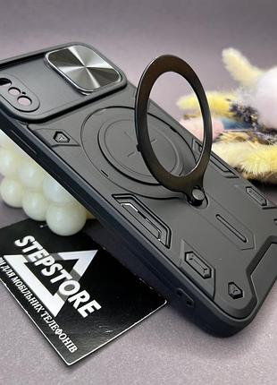 Чехол для iphone x / xs бронированный со шторкой на камеру magsafe противоударный с кольцом-подставкой
