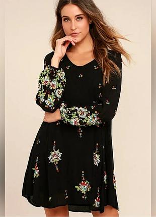 Невероятное платье-вышиванка free people oxford embroidered mini dress в стиле бохо размер m