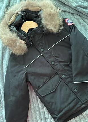 Парка дитяча canada goose чорна з натуральним хутром