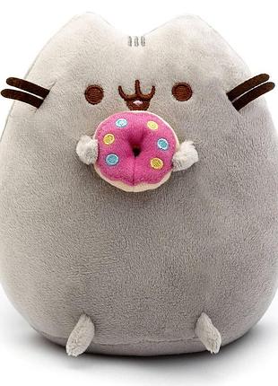 Мягкая игрушка кот пушин кет pusheen cat с пончиком в лапках серый