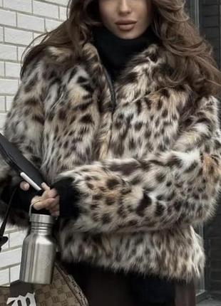 Тепла леопардова шуба зі штучного хутра zara m