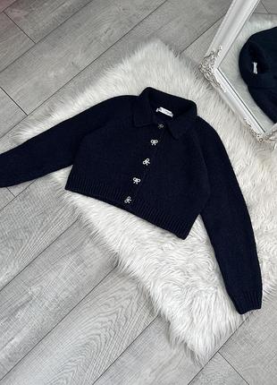 Жіночий укорочений кардиган з комірцем  zara
