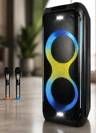 Портативна акустика zxx-5580 / колонка з bluetooth для караоке з мікрофонами / акумуляторна колонка з rgb-підсвічуванням fm та tws